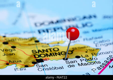 San Pedro de Macoris pinned on a map of America Stock Photo