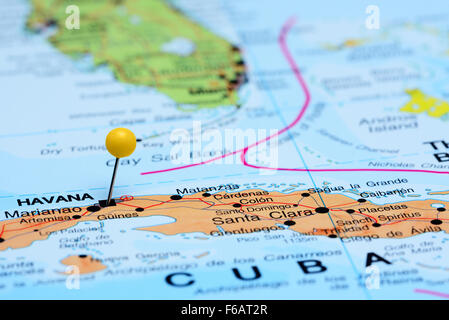 Havana pinned on a map of America Stock Photo