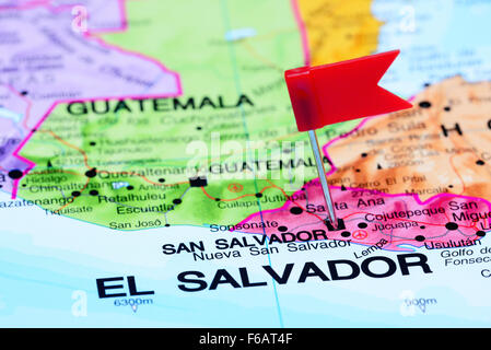 San Salvador pinned on a map of America Stock Photo