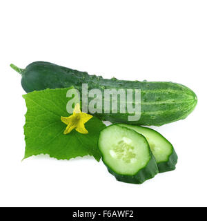 fresh cucumber with slices isolated on white Stock Photo