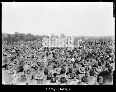 A crowd of soldiers watching a boxing match at the Stock Photo