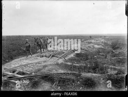 A German light railway track destroyed in France, World War Stock Photo