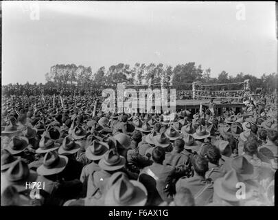 Crowd of soldiers watching a boxing match at the New Stock Photo