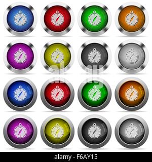 Set of compass glossy web buttons. Arranged layer structure. Stock Vector