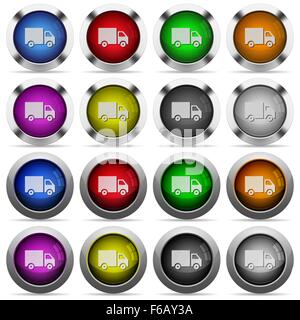 Set of delivery glossy web buttons. Arranged layer structure. Stock Vector