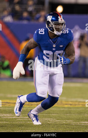 East Rutherford, New Jersey, USA. 15th Nov, 2015. New York Giants defensive end Jason Pierre-Paul (90) in action during the NFL game between the New England Patriots and the New York Giants at MetLife Stadium in East Rutherford, New Jersey. Christopher Szagola/CSM/Alamy Live News Stock Photo