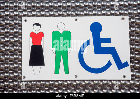 Signs on mixed sexes toilet door, High Street, Crowthorne, Berkshire, England, United Kingdom Stock Photo