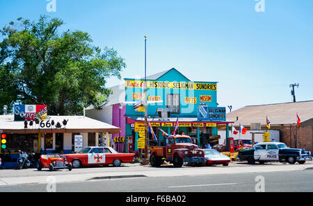 Street Scene in Seligman, Arizona, Route 66 Stock Photo