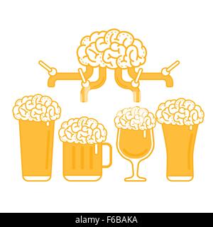 Vector Illustration of A Brain Beer Tap and Various types of Beer Glass Stock Vector