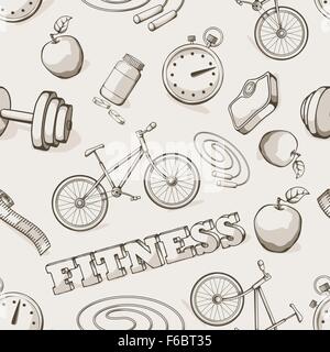 Fitness seamless vintage pattern. Vector illustration Stock Vector