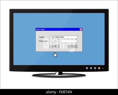 Vector graphic of a monitor displaying a login panel. Arranged layer structure Stock Vector