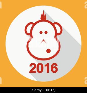 Design Illustration Flat Icon Symbol New Year. Monkey. 2016. Vector Illustration. Stock Vector