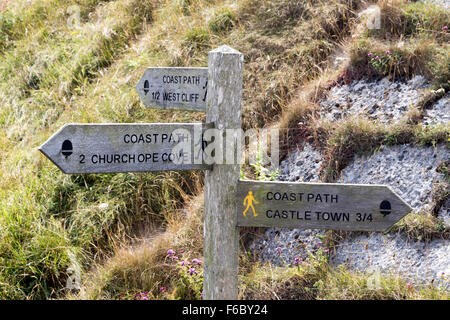 Coastal path direction signs on the isle of Portland in Dorset Stock Photo