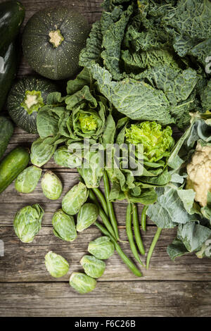 Green vegetables and dark leafy food background as a healthy eating ...