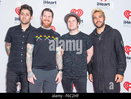 (L-R) Joe Trohman, Andy Hurley, Patrick Stump and Pete Wentz of Fall Out Boy attends the 2015 iHeartRadio Music Festival Stock Photo