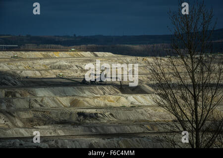 Surface lignite mine near Bogatynia in Poland which supplies power plant Turow lying near the Czech border. View from the Jizera Mountains, Czech Republic, November 14, 2015. (CTK Photo/Radek Petrasek) Stock Photo