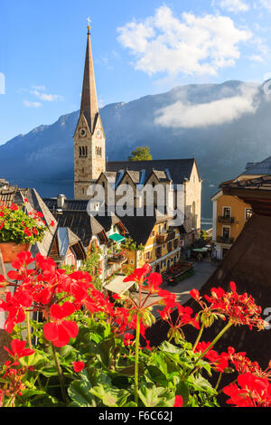Hallstatt, in upper Austria is a village in the Salzkammergut, a region in Austria. Stock Photo