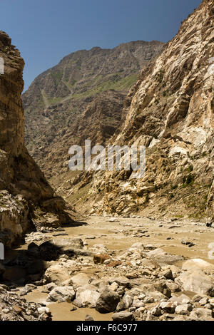 India, Himachal Pradesh, Kinnaur, Tashigang, Khab Sangum, River, Sutlej after confluence with Spiti River Stock Photo