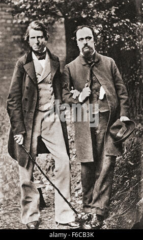 John Ruskin, left, 1819 – 1900.  English art critic of the Victorian era, art patron, draughtsman, watercolourist, prominent social thinker and philanthropist.  Dante Gabriel Rossetti, right, 1828 – 1882.  English poet, illustrator, painter and translator.  After a contemporary photograph. Stock Photo