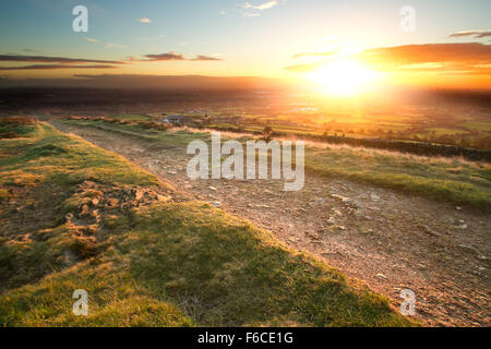 A view towards Manchester from Hartshead Pike. Stock Photo