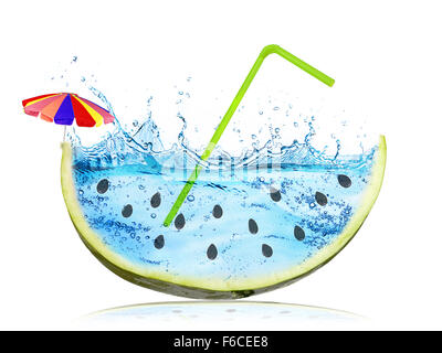 watermelon slice and water splash isolated on white. Summer holiday concept Stock Photo