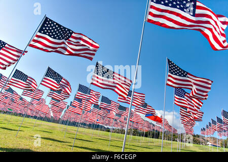 American flags displaying on Memorial Day Stock Photo
