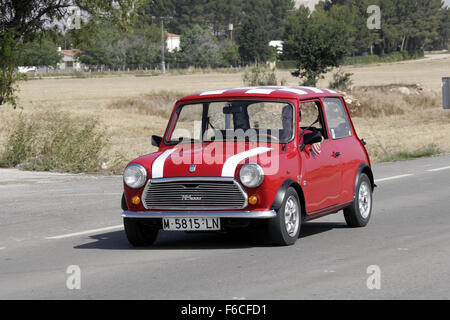 Classical Seat 600 car meeting in Albacete, Spain. Red Mini Morris. Stock Photo