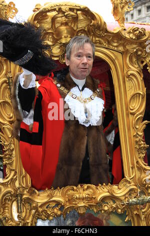 Lord mayor of the city of London, Alan Yarrow, thanking onlookers at the Lord mayors show 2015 Stock Photo