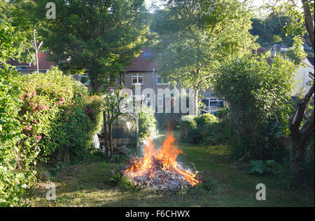 Garden bonfire. Summer. Devon. UK. Stock Photo