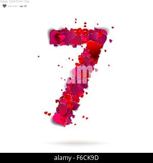 Number seven, 7 made from red hearts Love alphabet Stock Vector