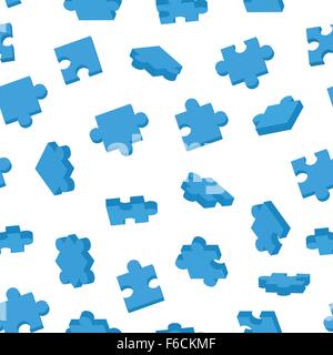 Blue Jigsaw pieces in different positions on white seamless pattern Stock Vector