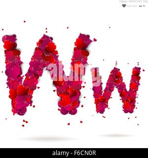Letter W made from hearts. Love alphabet Stock Vector