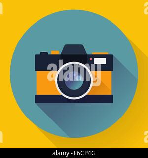 Flat style with long shadows, camera vector icon illustration Stock Vector