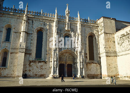 The Jeronimos Monastery - Mosteiro da Santa Maria de Belém - located in the Belem district of Lisbon. South portal. Portugal. Stock Photo