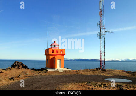 Lighthouse, Bolungarvik, Westfjords peninsula, Northwest Iceland Stock Photo