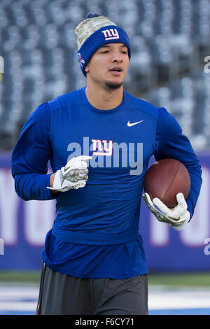 East Rutherford, New Jersey, USA. 15th Nov, 2015. New York Giants wide receiver Myles White (19) in action during warm-ups prior to the NFL game between the New England Patriots and the New York Giants at MetLife Stadium in East Rutherford, New Jersey. The New England Patriots won 27-26. Christopher Szagola/CSM/Alamy Live News Stock Photo