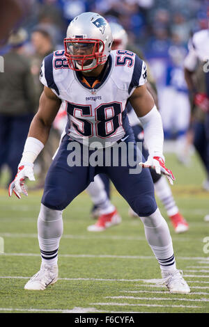 East Rutherford, New Jersey, USA. 15th Nov, 2015. New England Patriots outside linebacker Jon Bostic (58) in action during warm-ups prior to the NFL game between the New England Patriots and the New York Giants at MetLife Stadium in East Rutherford, New Jersey. The New England Patriots won 27-26. Christopher Szagola/CSM/Alamy Live News Stock Photo