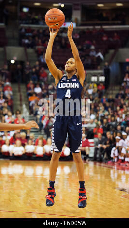 Columbus, Ohio, USA. 16th Nov, 2015. Connecticut Huskies guard Moriah Jefferson (4) goes for the jump shot during the 100-56 victory over Ohio State in Columbus, Ohio. Brent Clark/CSM/Alamy Live News Stock Photo