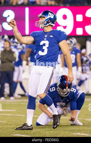 FOXBOROUGH, MA - AUGUST 11: New York Giants punter Jamie Gillan (17)  watches his punt in warm up before an NFL preseason game between the New  England Patriots and the New York