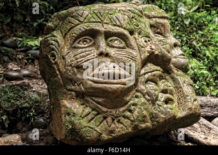 Ancient Pre Columbian Statue, Tropical Rainforest, South America Stock Photo