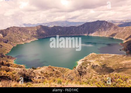 Quilotoa, Volcanic Crater In The Andean Mountains, National Park Cotopaxi Stock Photo