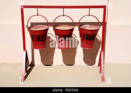 Sand in buckets for fire safety sri sadul museum, bikaner, rajasthan, india, asia Stock Photo