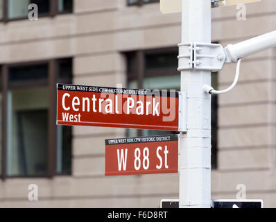 Central Park sign w 88 st in New York City. Stock Photo