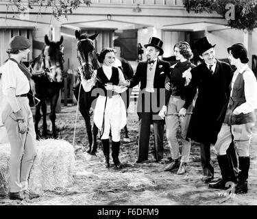 RELEASE DATE: October 20, 1933. MOVIE TITLE: Meet the Baron. STUDIO: Metro-Goldwyn-Mayer (MGM). PLOT: . PICTURED: CHEILA BROMLEY as Equestrienne, JACK PEARL as Julius/Baron Muchausen and JIMMY DURANTE as Joe McGoo. Stock Photo