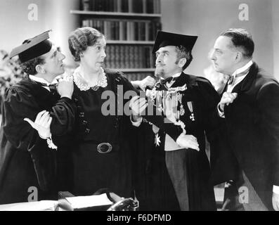 RELEASE DATE: October 20, 1933. MOVIE TITLE: Meet the Baron. STUDIO: Metro-Goldwyn-Mayer (MGM). PLOT: . PICTURED: JIMMY DURANTE as Joe McGoo, EDNA MAY OLIVER as Dean Primrose, JACK PEARL as Julius/Baron Munchausen and HENRY KOLKER as Baron Muchausen. Stock Photo