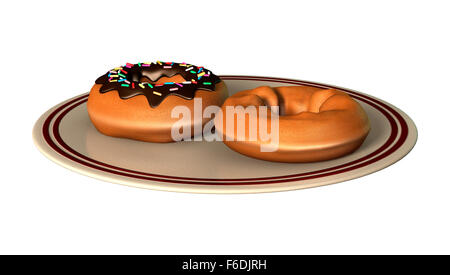 3D digital render of delicious donuts on plate isolated on white background Stock Photo