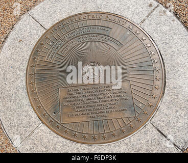 Richmond Hydroelectric Plant Bronze plaque on the Haxall Canal walk, Richmond, Virginia  USA Stock Photo