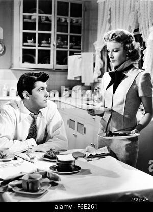 RELEASE DATE: October 12, 1951. MOVIE TITLE: Bannerline. STUDIO: Metro-Goldwyn-Mayer (MGM). PLOT: . PICTURED: KEEFE BRASSELLE as Mike Perrivale and SALLY FORREST as Richie Loomis. Stock Photo