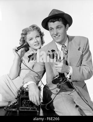 RELEASE DATE: October 12, 1951. MOVIE TITLE: Bannerline. STUDIO: Metro-Goldwyn-Mayer (MGM). PLOT: . PICTURED: KEEFE BRASSELLE as Mike Perrivale and SALLY FORREST as Richie Loomis. Stock Photo
