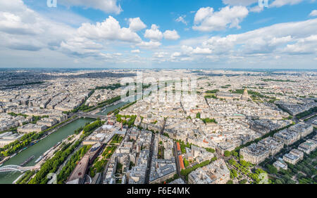 View across city from Eiffel Tower, Seine River, ParisIle-de-France, France Stock Photo